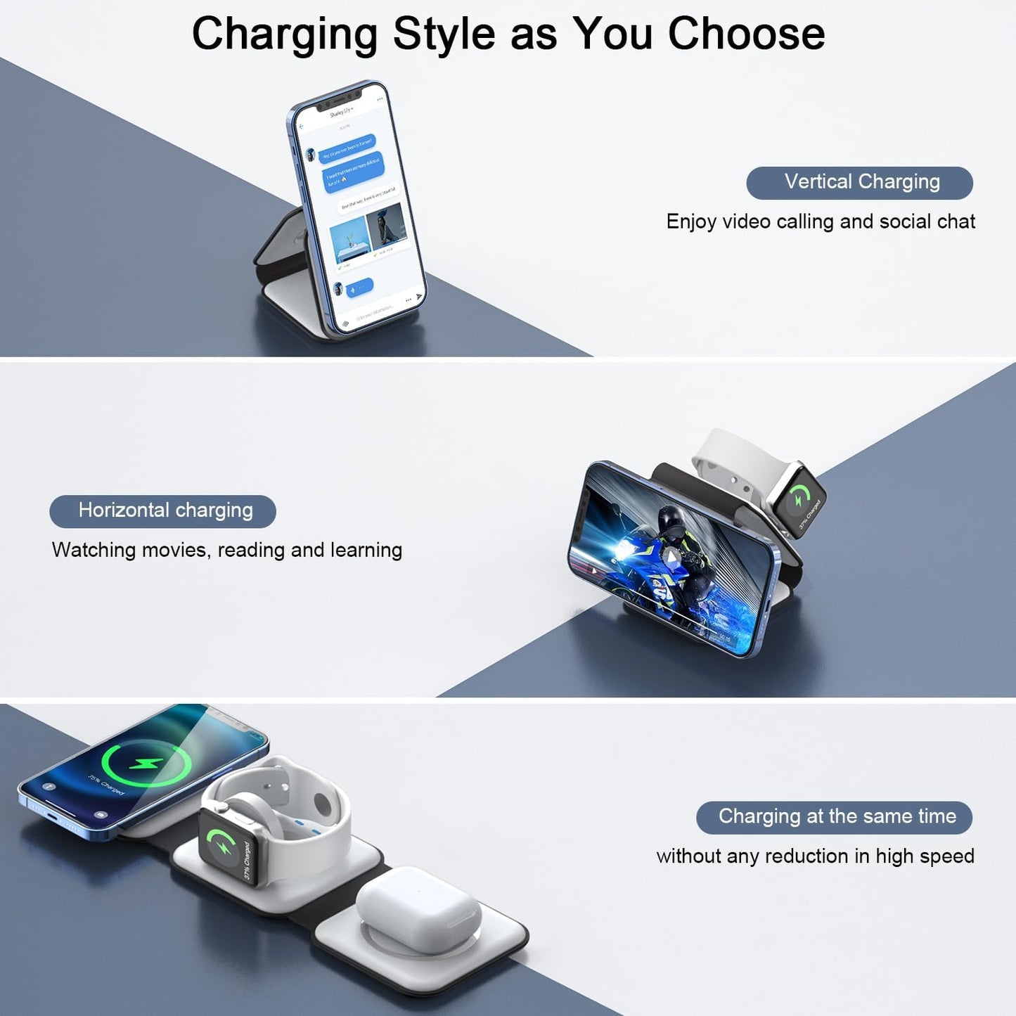3in1 Magnetic Wireless Charger Phones / SmartWatches and EarBuds in One