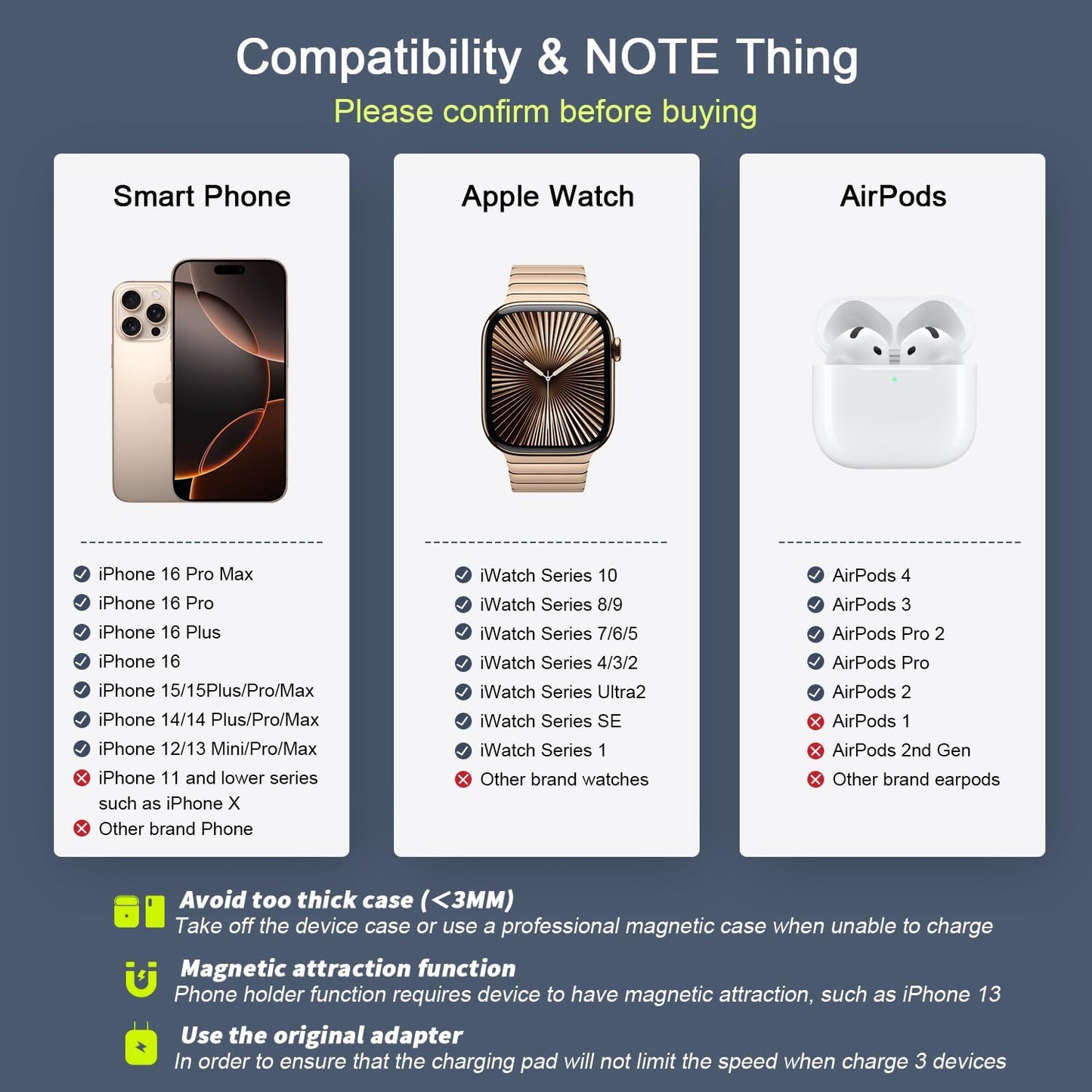 3in1 Magnetic Wireless Charger Phones / SmartWatches and EarBuds in One