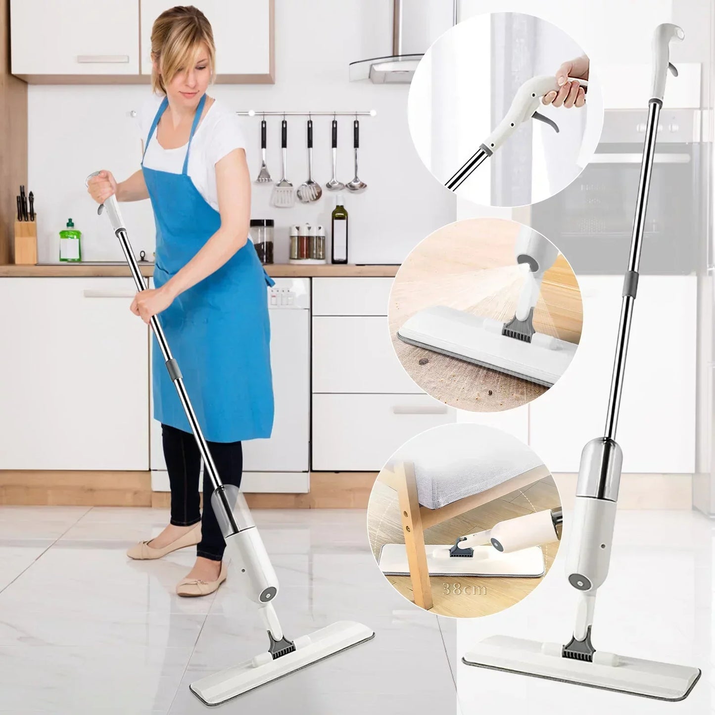 Water Spray Mop, Flat Spray Mop, 360 Degree Spray with Mop, Microfiber Spray Mop for Floor Cleaning