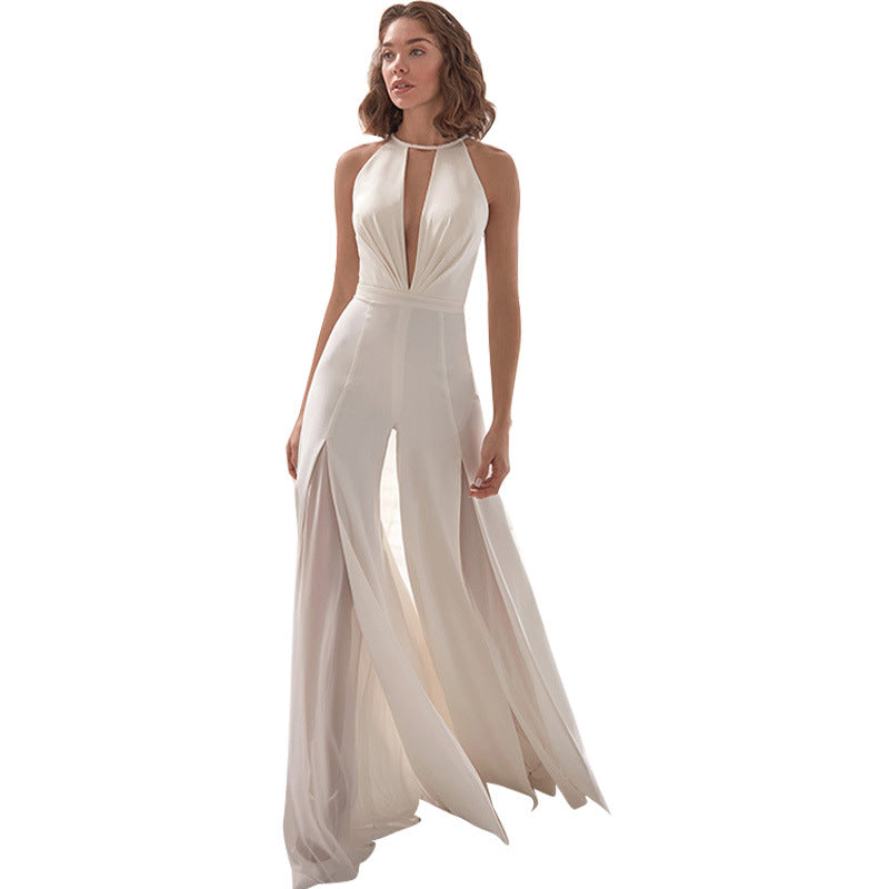 New Women&#039;s Clothing  Sexy Deep V Hanging Neck Jumpsuit Casual Trousers