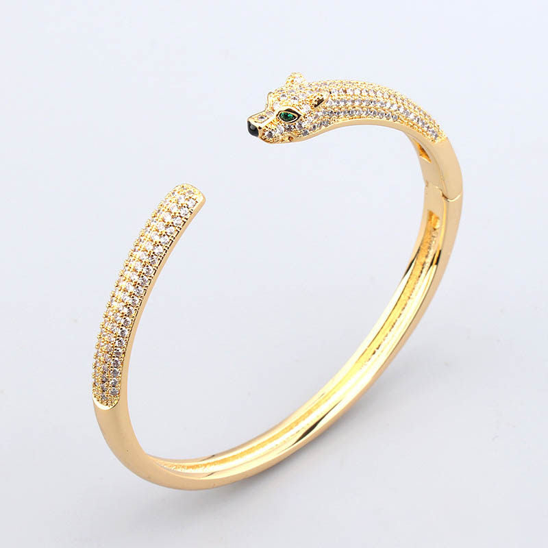 New Leopard Simple Micro-inlaid Zircon Green Eye Bracelet Ring Set Men&#039;s And Women&#039;s Casual Personality Jewelry
