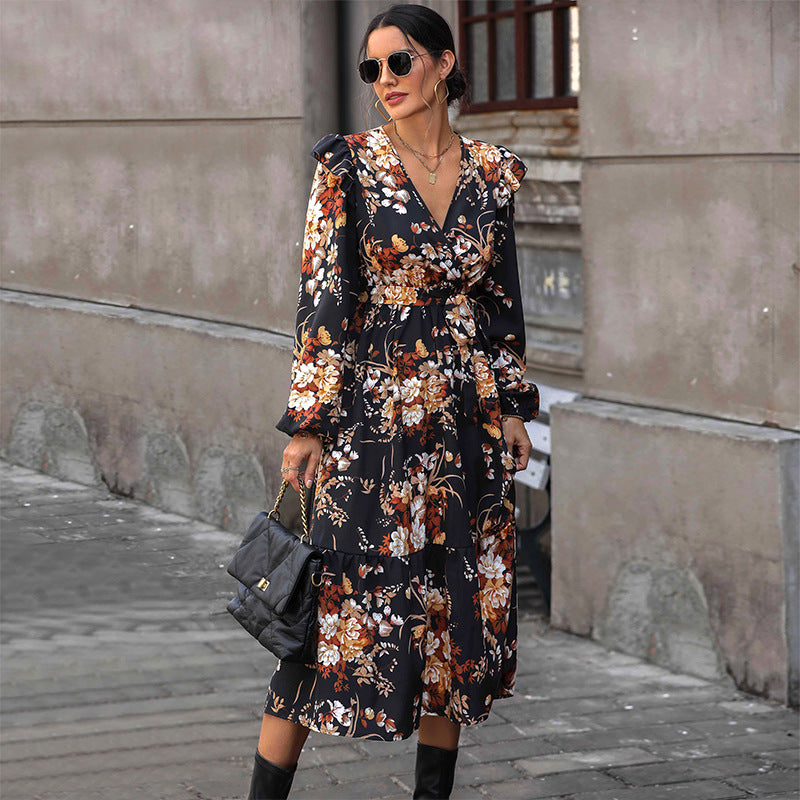 New  Women&#039;s Clothing European And American Printed Autumn Dress