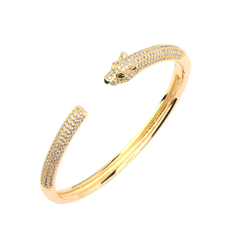 New Leopard Simple Micro-inlaid Zircon Green Eye Bracelet Ring Set Men&#039;s And Women&#039;s Casual Personality Jewelry