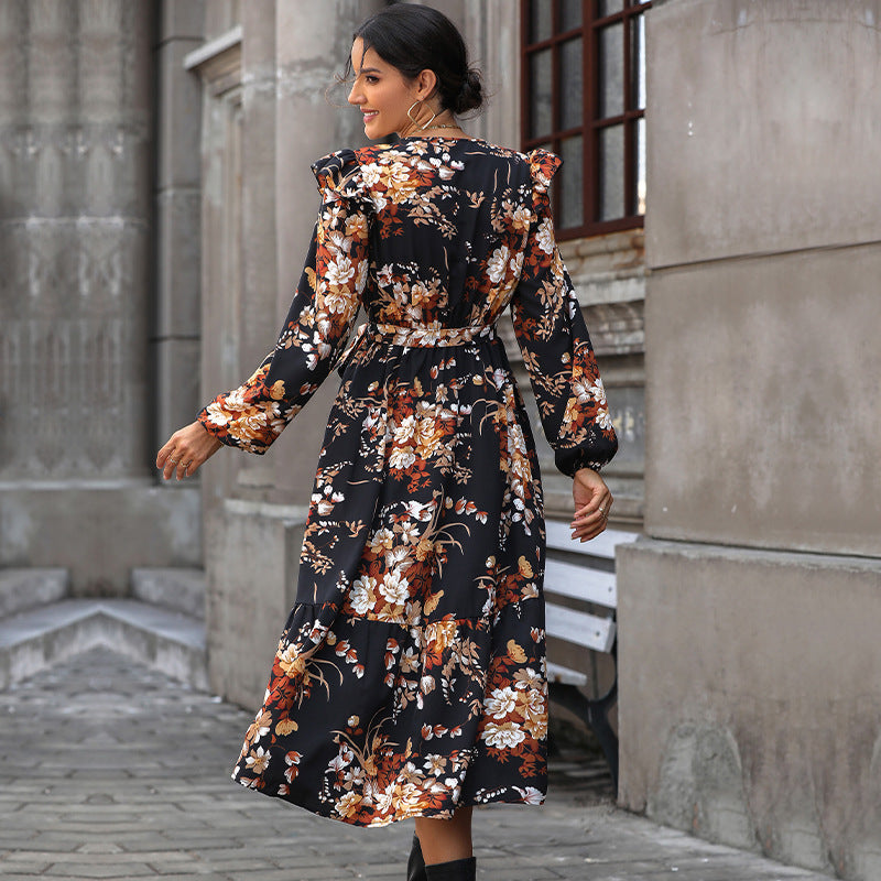 New  Women&#039;s Clothing European And American Printed Autumn Dress
