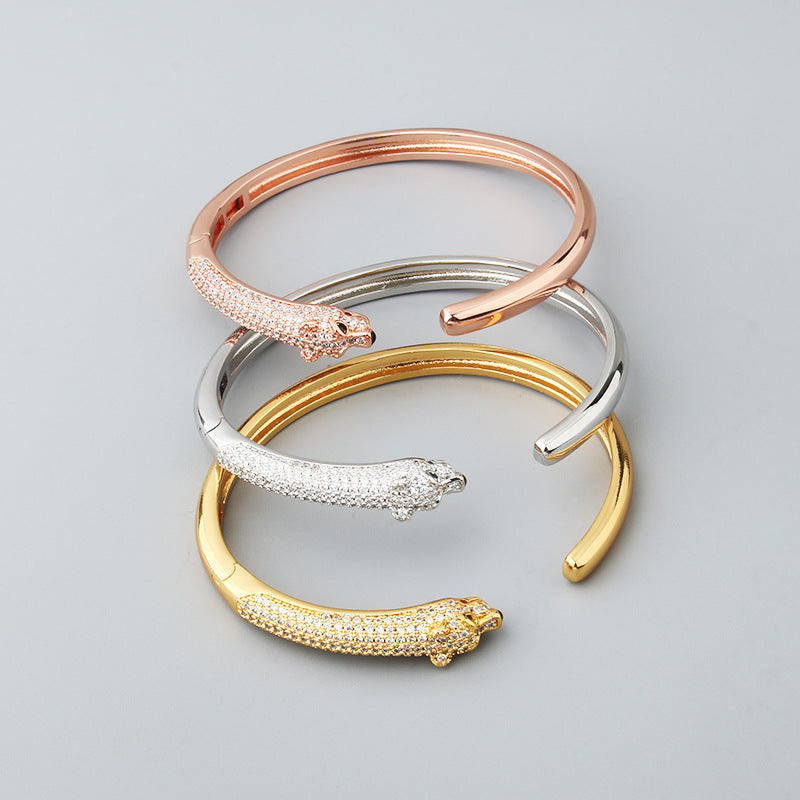 New Leopard Simple Micro-inlaid Zircon Green Eye Bracelet Ring Set Men&#039;s And Women&#039;s Casual Personality Jewelry