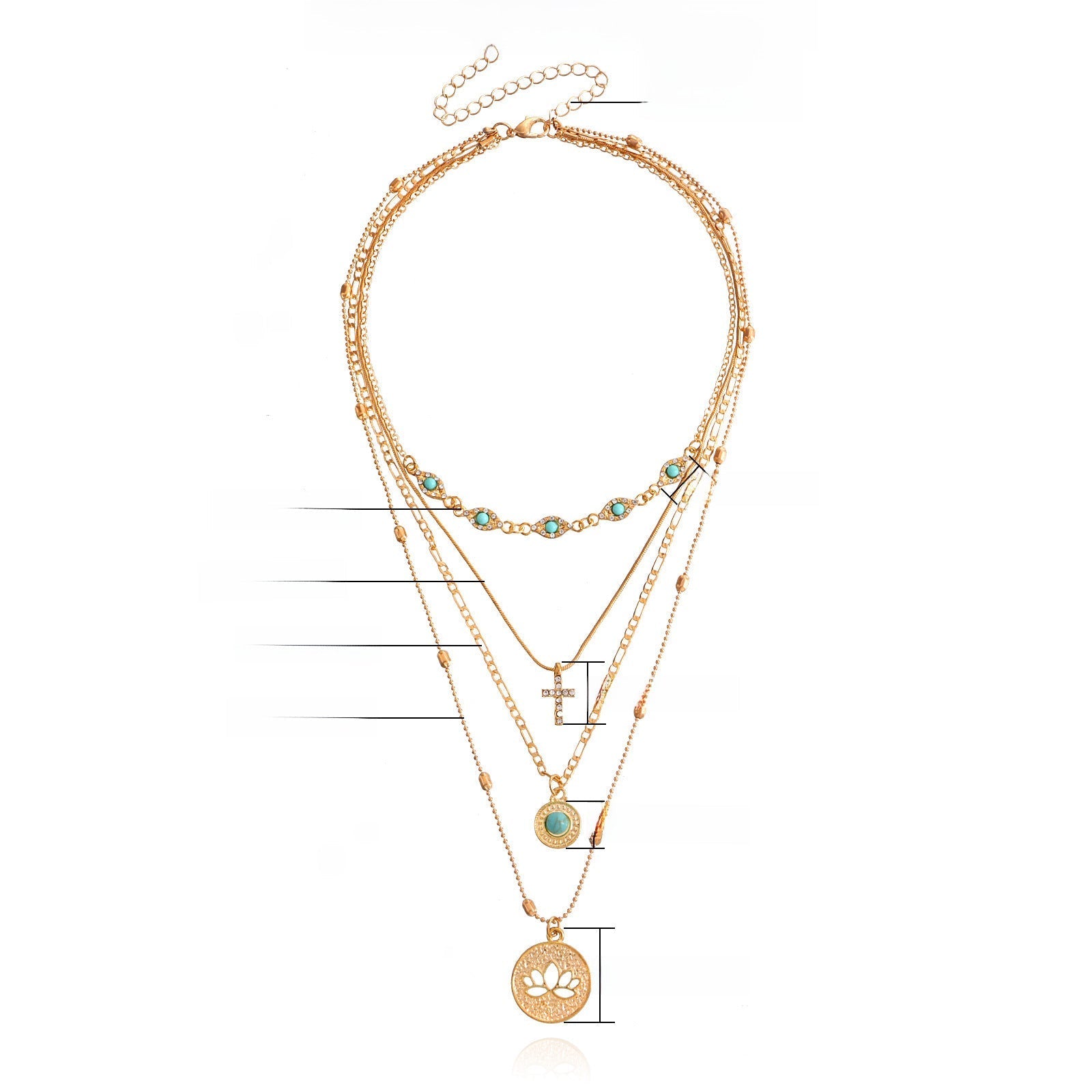 Jewelry Fashion Ins Multi-layer Small Hole Chain Hollow Flower Diamond Cross Pendant Necklace Women