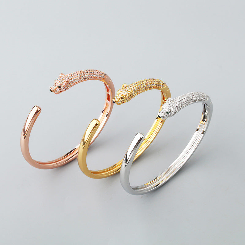 New Leopard Simple Micro-inlaid Zircon Green Eye Bracelet Ring Set Men&#039;s And Women&#039;s Casual Personality Jewelry