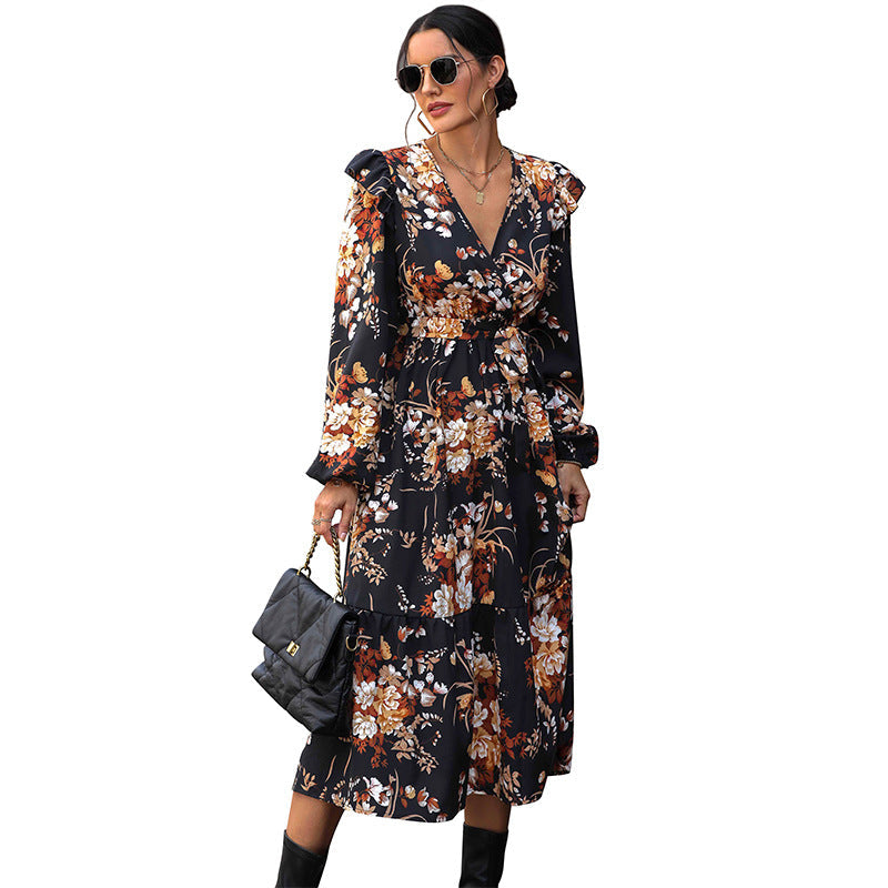 New  Women&#039;s Clothing European And American Printed Autumn Dress