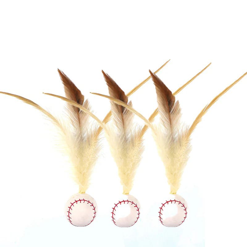 Pack Of 3 Feather Rubber Balls Throwing Cat Toys