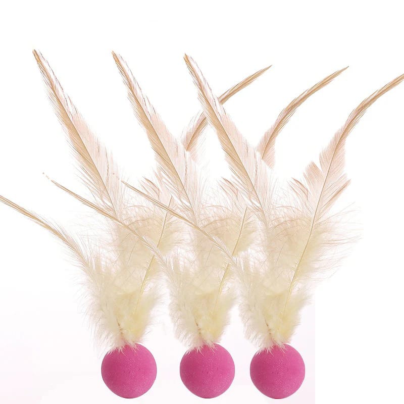 Pack Of 3 Feather Rubber Balls Throwing Cat Toys