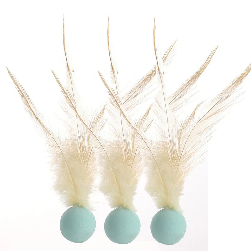 Pack Of 3 Feather Rubber Balls Throwing Cat Toys