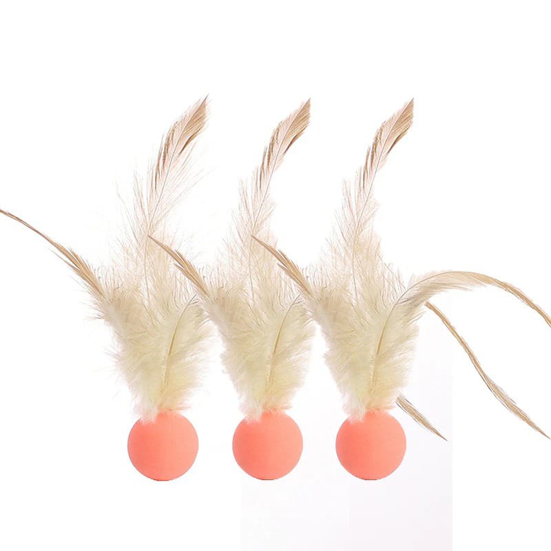 Pack Of 3 Feather Rubber Balls Throwing Cat Toys