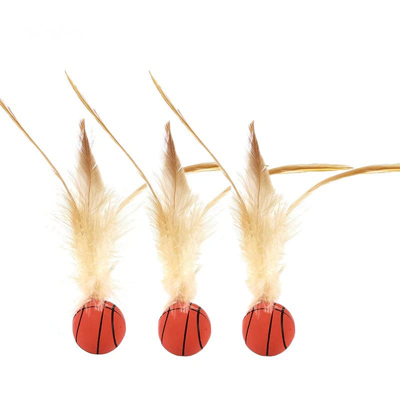 Pack Of 3 Feather Rubber Balls Throwing Cat Toys