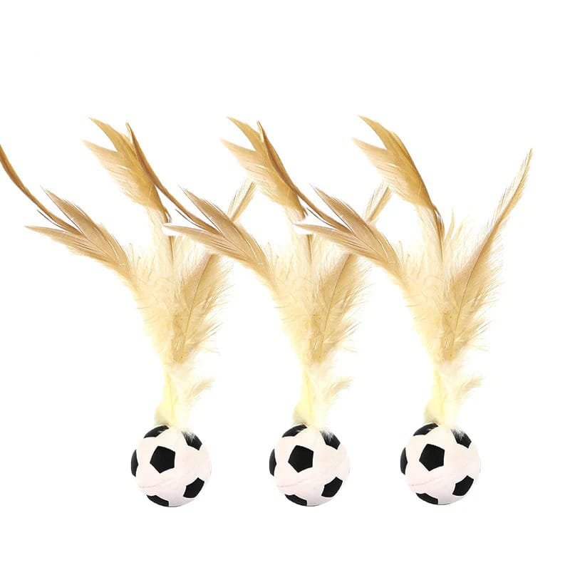 Pack Of 3 Feather Rubber Balls Throwing Cat Toys