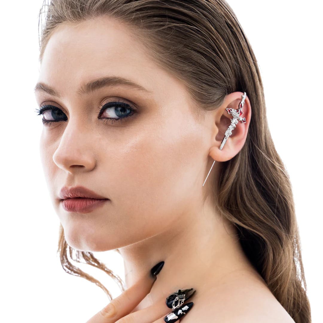 Halloween Cross Thorn Rose needle Earrings