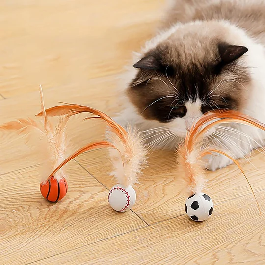Pack Of 3 Feather Rubber Balls Throwing Cat Toys