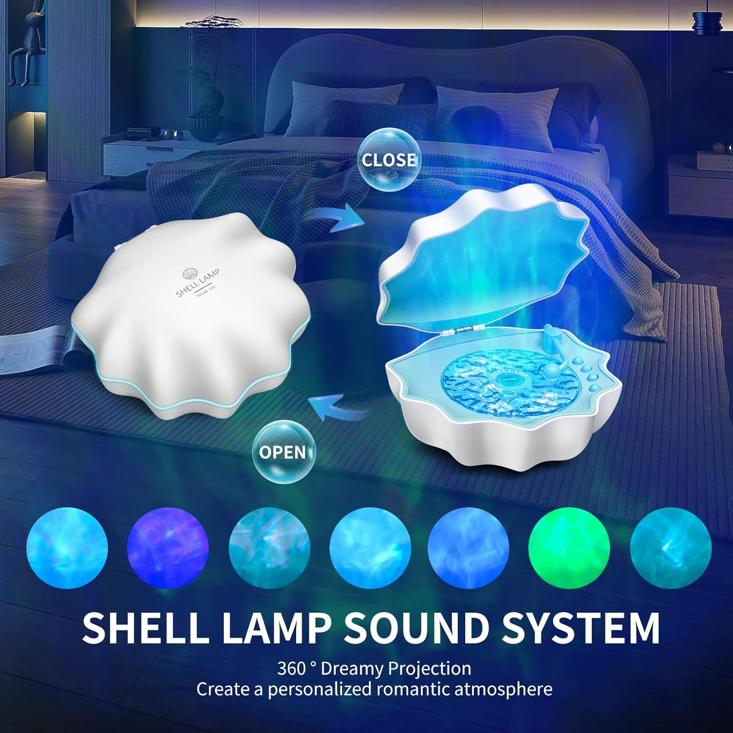 Romantic Shell-Shaped Ocean Wave Projector & Vinyl Bluetooth Speaker