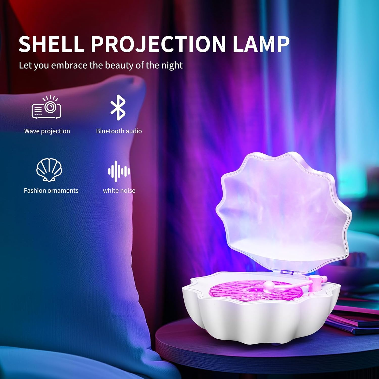 Romantic Shell-Shaped Ocean Wave Projector & Vinyl Bluetooth Speaker
