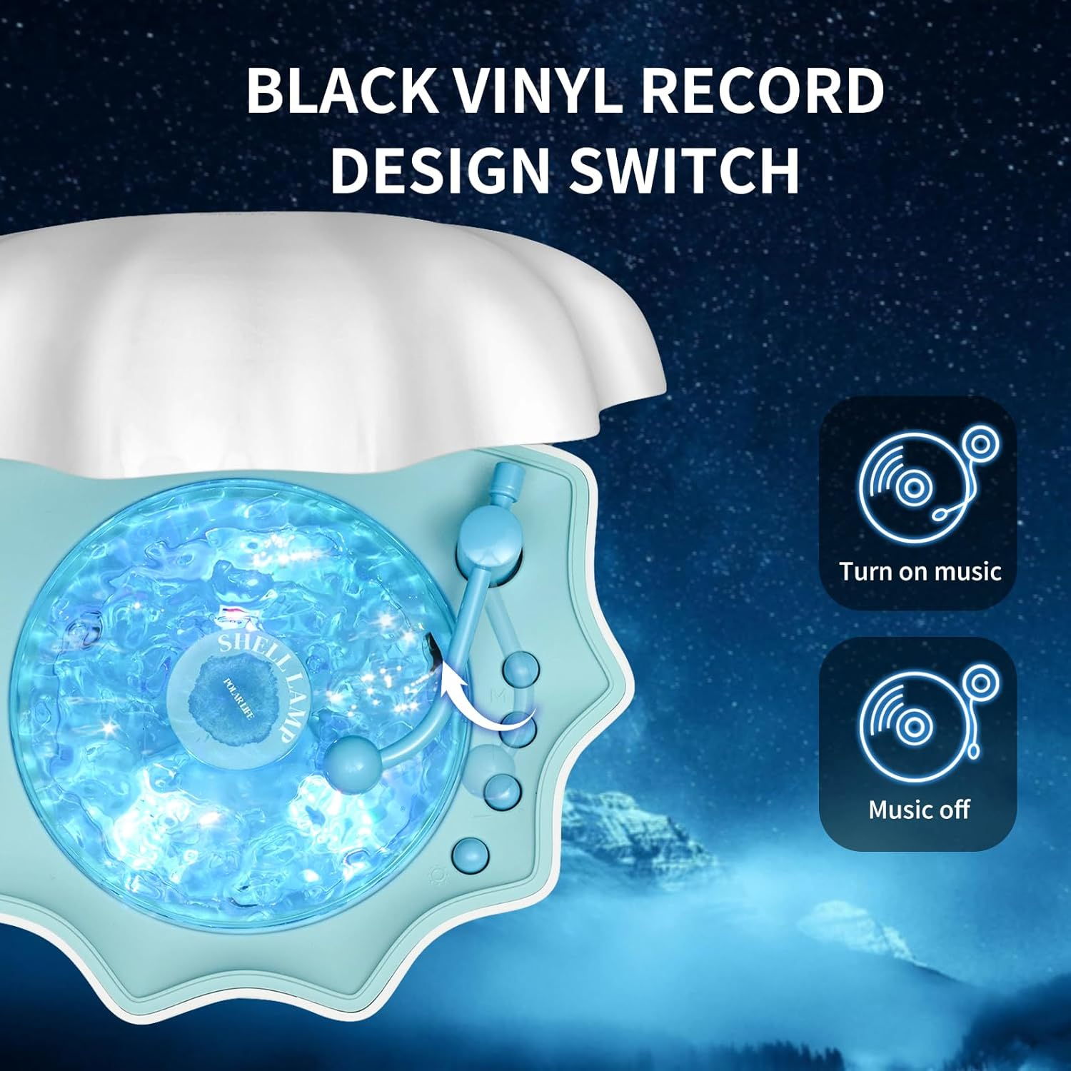 Romantic Shell-Shaped Ocean Wave Projector & Vinyl Bluetooth Speaker