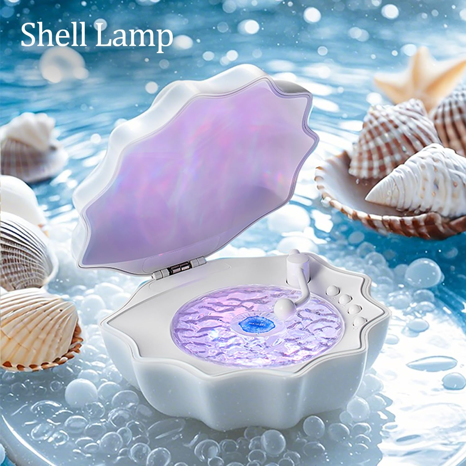 Romantic Shell-Shaped Ocean Wave Projector & Vinyl Bluetooth Speaker