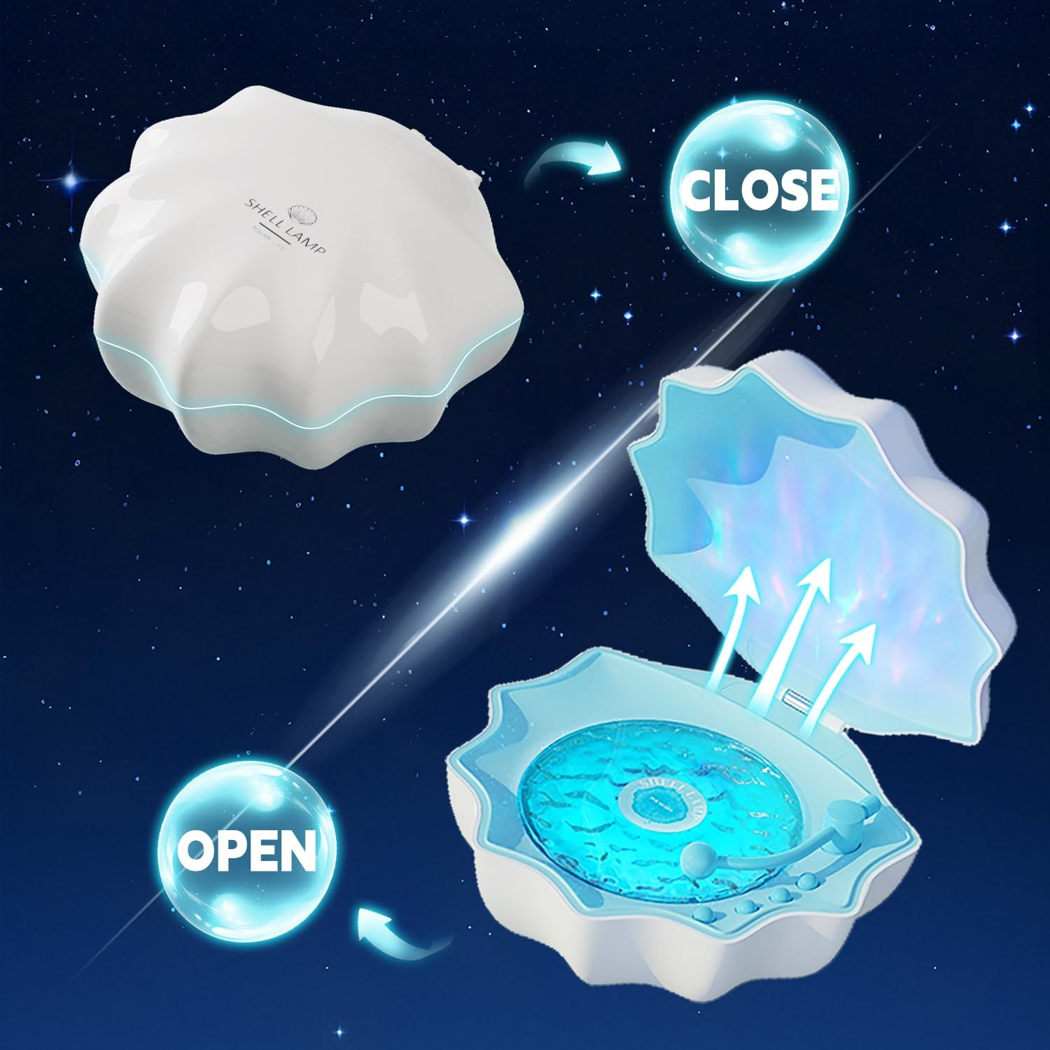 Romantic Shell-Shaped Ocean Wave Projector & Vinyl Bluetooth Speaker