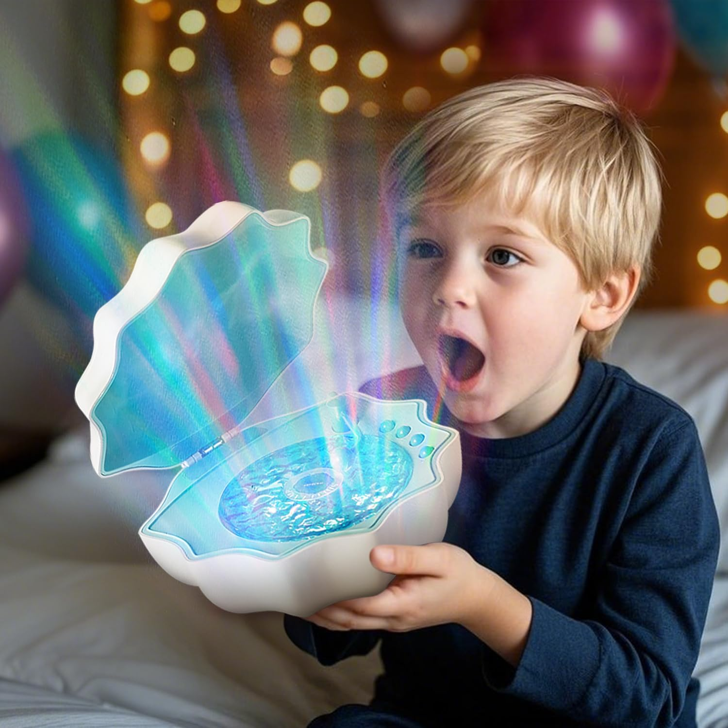 Romantic Shell-Shaped Ocean Wave Projector & Vinyl Bluetooth Speaker