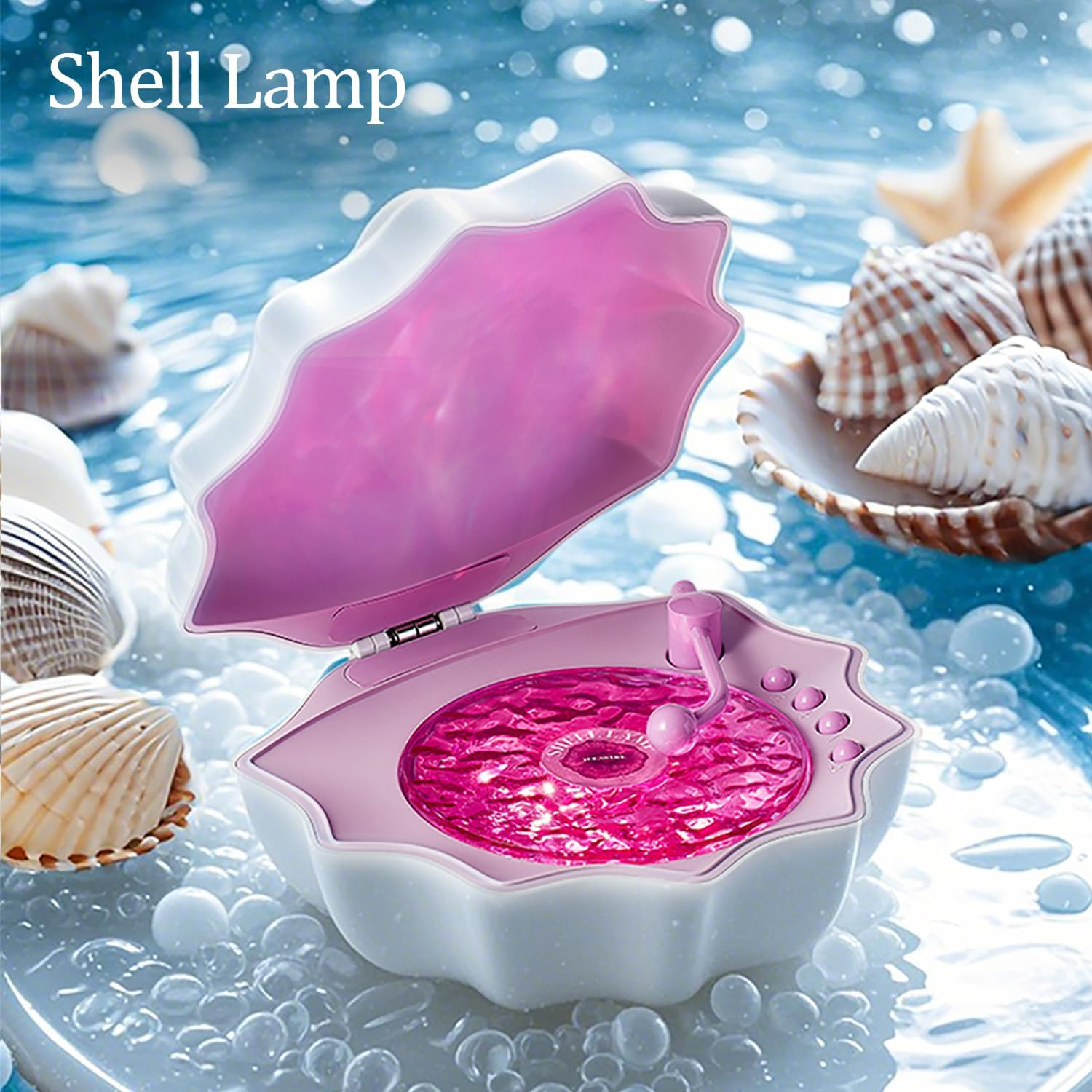 Romantic Shell-Shaped Ocean Wave Projector & Vinyl Bluetooth Speaker